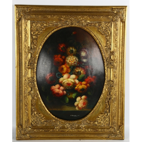 2261 - Contemporary oil on convex board, Dutch style still life flower study, ornate gilt frame, overall fr... 