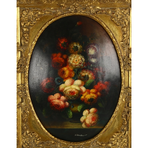 2261 - Contemporary oil on convex board, Dutch style still life flower study, ornate gilt frame, overall fr... 