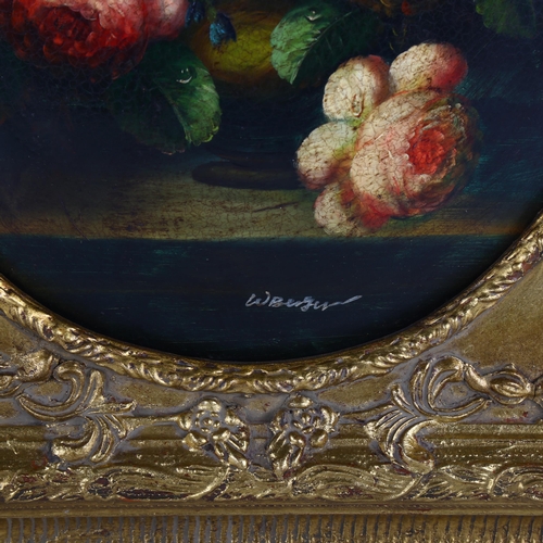 2261 - Contemporary oil on convex board, Dutch style still life flower study, ornate gilt frame, overall fr... 