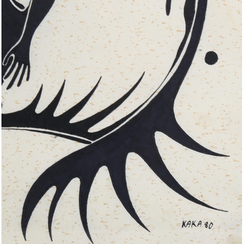 2272 - Kaka, pen and ink, Tribal study, signed and dated 1980, 58cm x 40cm, framed