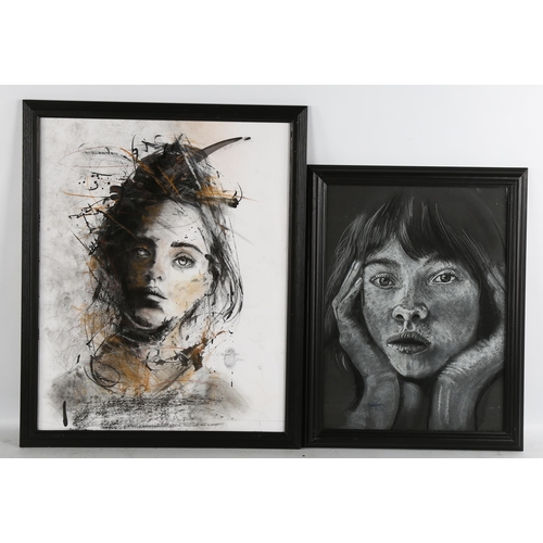 2273 - Clive Fredriksson, 2 charcoal/pastel portraits, largest 50cm x 40cm, framed (2)