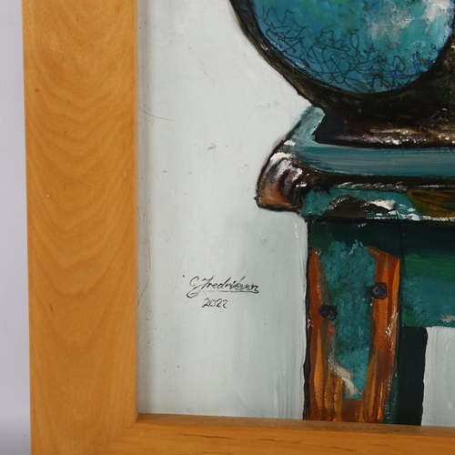 2275 - Clive Fredriksson, oil on board, chameleon, overall frame dimensions 78cm x 59cm