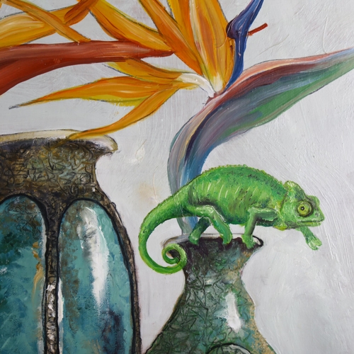 2275 - Clive Fredriksson, oil on board, chameleon, overall frame dimensions 78cm x 59cm