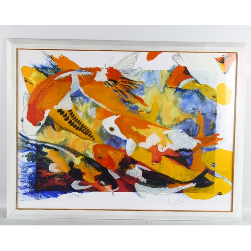 2276 - Clive Fredriksson, acrylic/pencil, Koi carp, framed, overall frame dimensions 65cm x 87cm