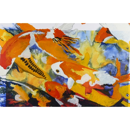 2276 - Clive Fredriksson, acrylic/pencil, Koi carp, framed, overall frame dimensions 65cm x 87cm