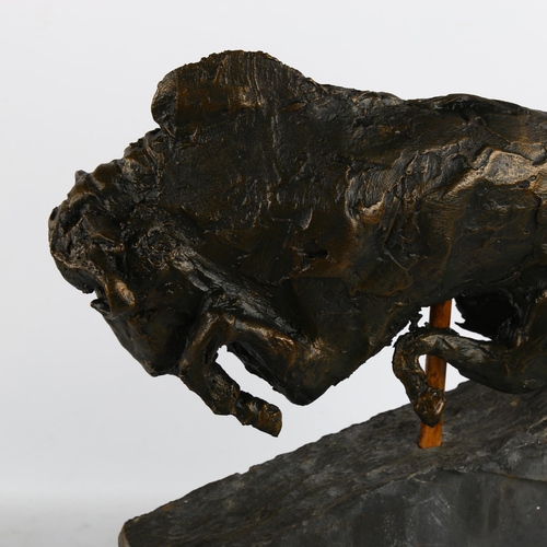 2277 - Clive Fredriksson, composition sculpture, Taurus the Bull, mounted on natural slate base, height 40c... 