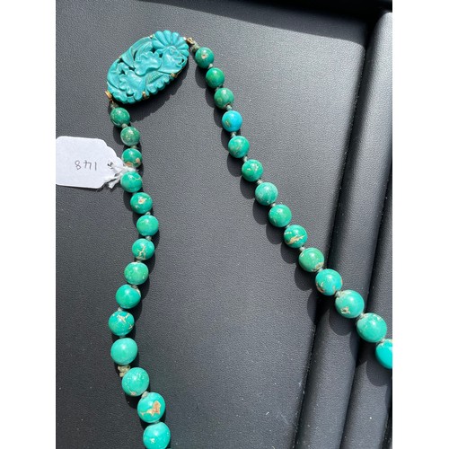 148 - An Antique graduated turquoise bead necklace, on individually knotted string on French gold-mounted ... 