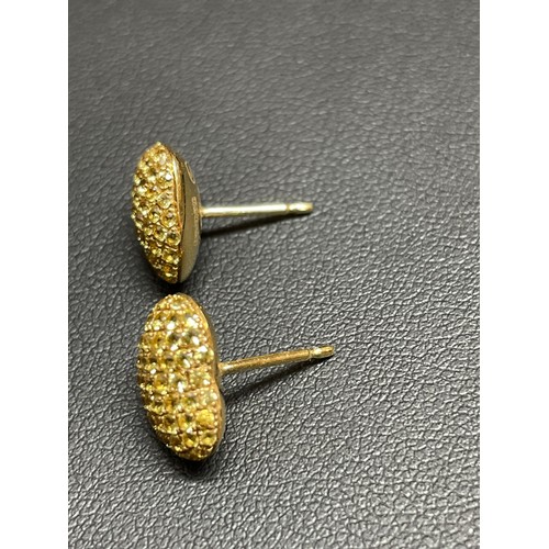 183 - THEO FENNELL - a pair of 18ct gold yellow sapphire Art Collection heart earrings, pave set with roun... 