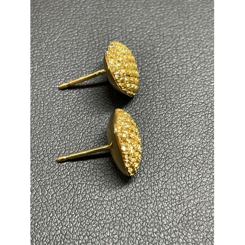 183 - THEO FENNELL - a pair of 18ct gold yellow sapphire Art Collection heart earrings, pave set with roun... 