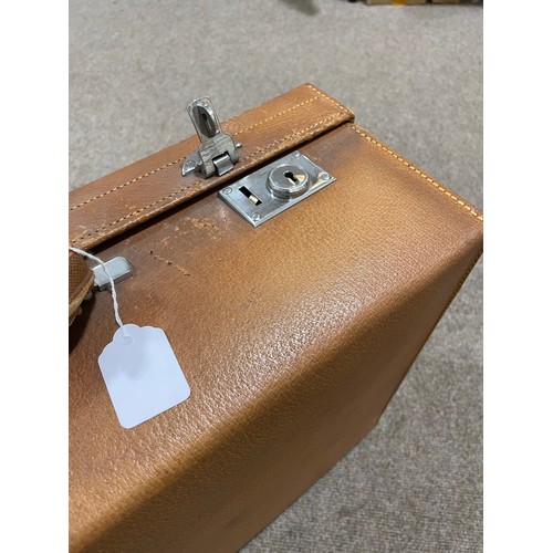 1031 - ASPREY OF LONDON - a Vintage brown leather suitcase, early 20th century, with chrome plate fittings ... 