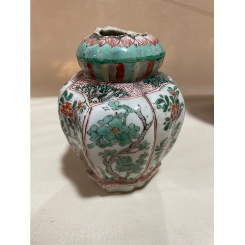 1107 - A Chinese famille verte porcelain vase on stand, height 23cm, A/F