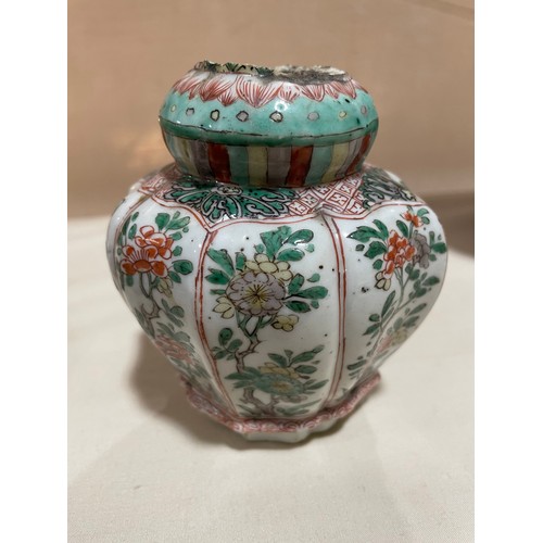 1107 - A Chinese famille verte porcelain vase on stand, height 23cm, A/F