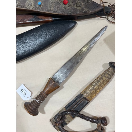 1177 - 2 Indian kukri knives and 2 African hunting knives (4)