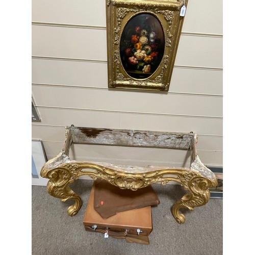 1020 - A 19th century French Rococo style console table, carved and scrolled giltwood frame with original m... 