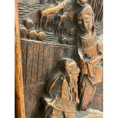 1117 - A pair of Chinese relief carved hardwood panels, 50cm x 20cm