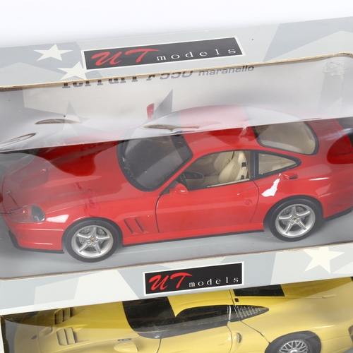 507 - UT Diecast Model Cars, Red Ferrari F550 Maramello and Yellow Porsche 911 1997, 1:118 scale models