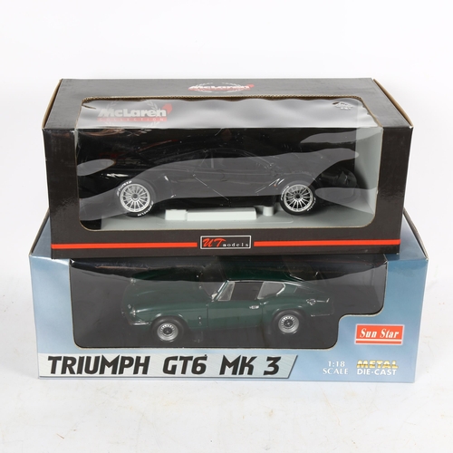 509 - Sunstar Racing Green Triumph GT6 MK3, and UT Maclaren F1 GT Road Car, 1:18 scale models