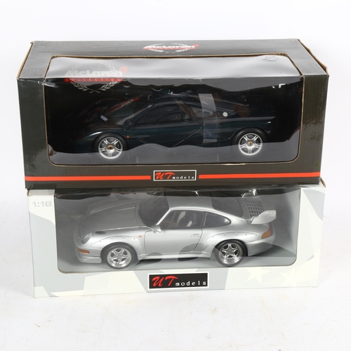 510 - UT Diecast Model Cars, including metallic green Maclaren F! GTR Road Car, and a silver Porsche 911 T... 