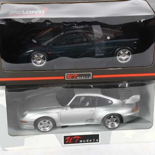 510 - UT Diecast Model Cars, including metallic green Maclaren F! GTR Road Car, and a silver Porsche 911 T... 