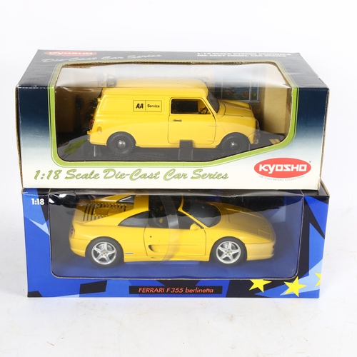 511 - UT Yellow Ferrari F355 Belimetta, and Kyosho Yellow AA Minivan, 1:18 scale models