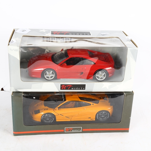 512 - UT Diecast Model Cars, Red Ferrari F355 GTS, and Yellow Maclaren F1 GTR, 1:18 scale models