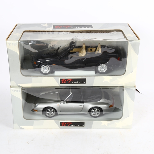 513 - UT Diecast Model Cars, Silver BMW E36 Pound Series  Cabrio, and Black Porsche 911 Cabriolet, 1:18 sc... 