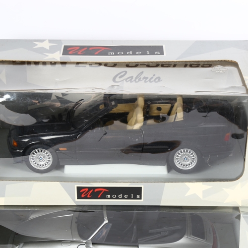 513 - UT Diecast Model Cars, Silver BMW E36 Pound Series  Cabrio, and Black Porsche 911 Cabriolet, 1:18 sc... 