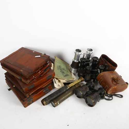 529 - 2 Vintage brass telescopes, binoculars, postcards, Victorian mahogany viewers etc