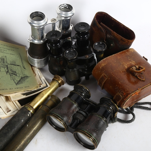 529 - 2 Vintage brass telescopes, binoculars, postcards, Victorian mahogany viewers etc