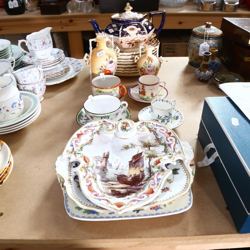 535 - Coffee cans and saucers, Edwardian Imari style teapot and similar plates, vases etc