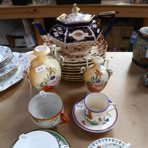 535 - Coffee cans and saucers, Edwardian Imari style teapot and similar plates, vases etc