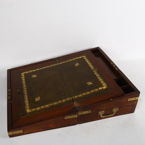 540 - A mahogany campaign writing slope, with inset brass handles and fitted interior, 40cm across