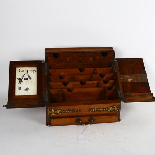 544 - Antique walnut table-top stationery cabinet, with brass mounts and fitted interior, height 30cm