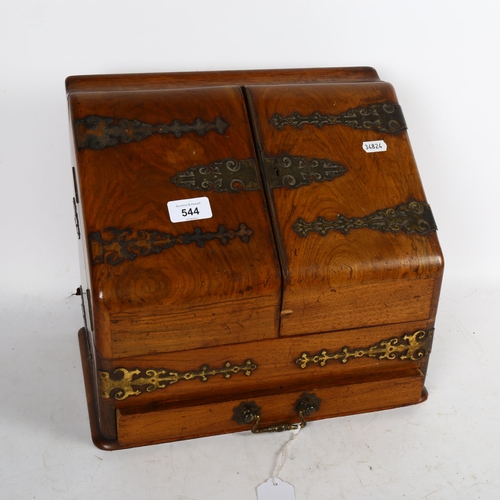 544 - Antique walnut table-top stationery cabinet, with brass mounts and fitted interior, height 30cm