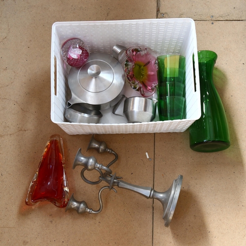 566 - A candelabrum, Art glass dish, paperweight etc