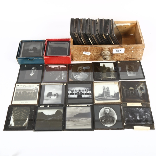 577 - A collection of Antique glass slides, various subjects