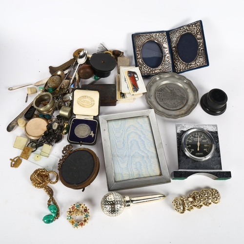 594 - Thermometer, photo frames, costume jewellery, pocket watch and other interesting items