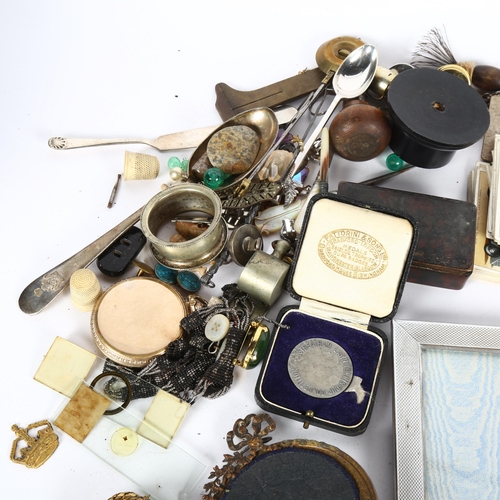 594 - Thermometer, photo frames, costume jewellery, pocket watch and other interesting items