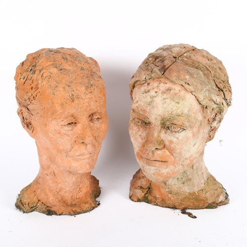 595 - 2 similar terracotta sculptures, height 30cm