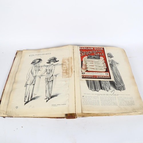 100 - An early 19th century hardbound scrapbook, with lady's fashion clothing advertising pictures, includ... 