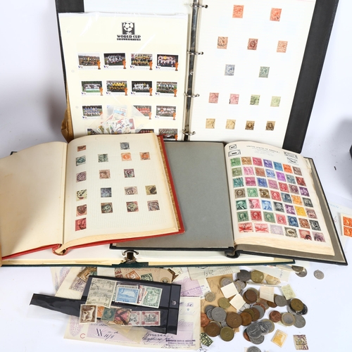 109 - Various stamp albums and coins, loose stamps etc