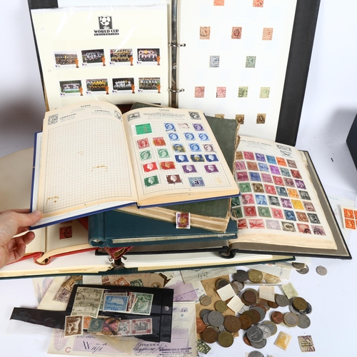 109 - Various stamp albums and coins, loose stamps etc