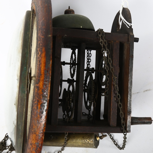 118 - A 19th century postman's alarm clock, with single weight and pendulum (1 weight missing), overall di... 