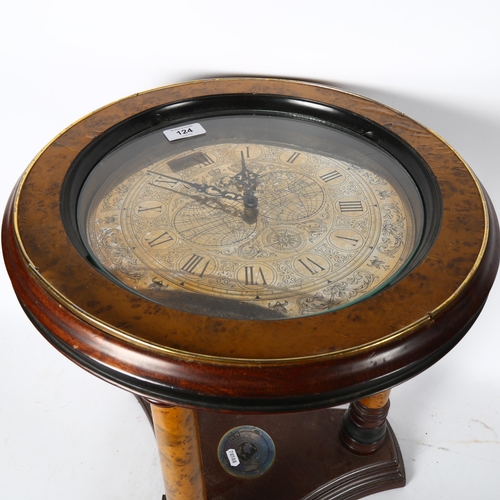 124 - A Franklin Mint Royal Geographical Society circular occasional table, with an inset clock top (quart... 