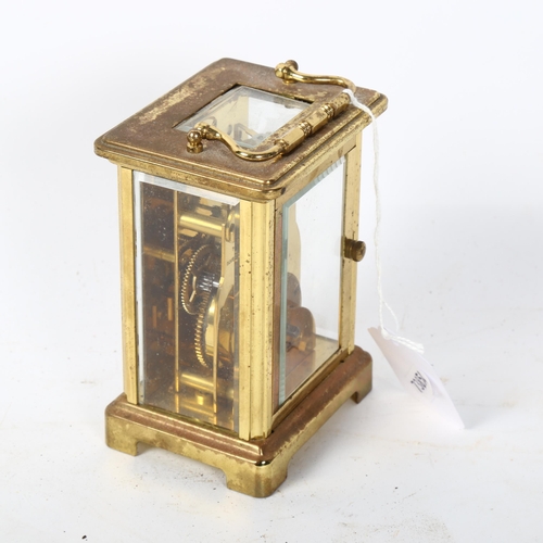 128 - BAYARD - a French brass-cased carriage clock with bevelled-glass panels, rear of the dial marked Duv... 