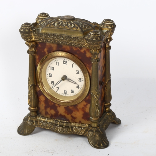 129 - A German embossed brass-cased 8-day carriage clock, height 13cm