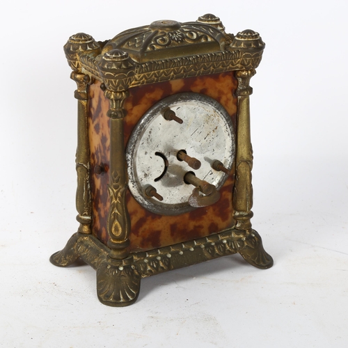 129 - A German embossed brass-cased 8-day carriage clock, height 13cm