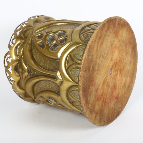 13 - A large Art Nouveau military trench art cannon shell jardiniere, height 23cm, diameter 23cm
