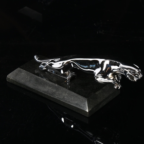 144 - A Jaguar chrome plate car mascot, on black marble base, base length 15.5cm