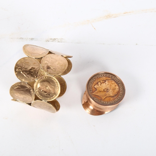 152 - 2 pieces of trench art, a small cap made from 1917 penny, and a napkin ring with farthings from 1899... 